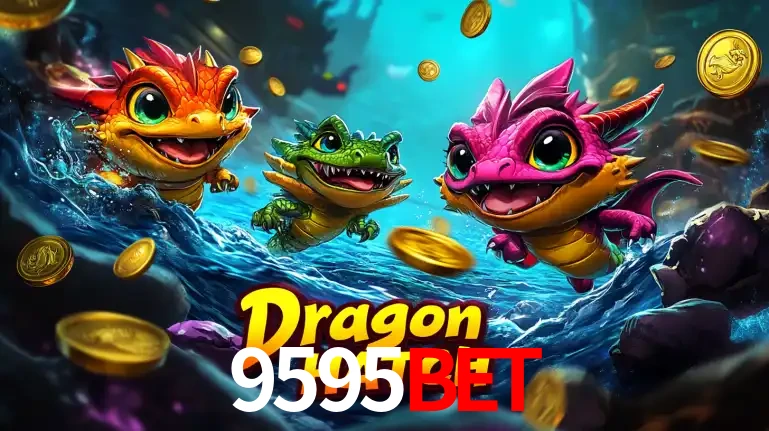 Arte promocional do jogo Dragon Hatch com três adoráveis dragões bebês nadando entre moedas de ouro, um dos slots mais divertidos para jogar no cassino 9595bet.