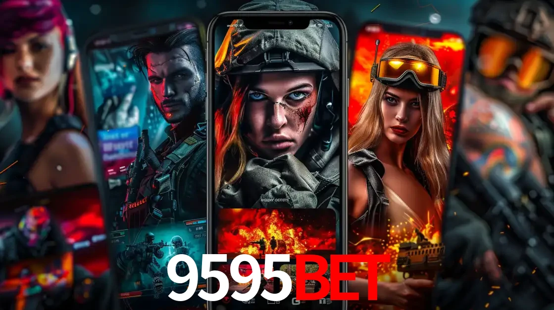 Montagem de telas de celular mostrando diversos personagens, masculinos e femininos, de um jogo de tiro, ilustrando a diversidade de equipes de e-sports para apostar no 9595bet.