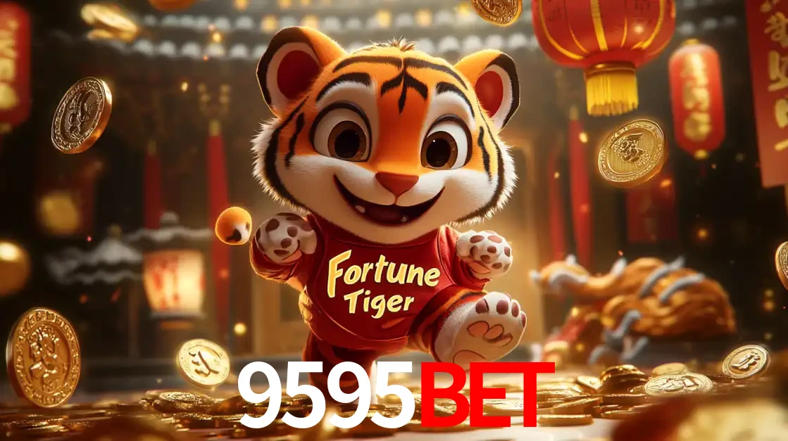 O alegre personagem do Fortune Tiger correndo sobre um caminho de moedas de ouro, simbolizando os grandes prêmios e a diversão do popular jogo de slot do 9595bet.